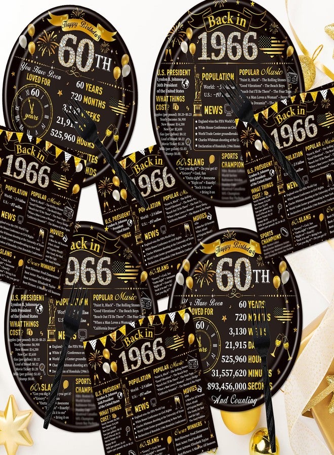 Refavor 60th Birthday Decorations for Men Woman, 96PCS Birthday Party Paper Plates and Napkins Forks Supplies, Vintage Black and Gold Birhday Disposable Party Tableware Decor (24 Guests) - Image 5