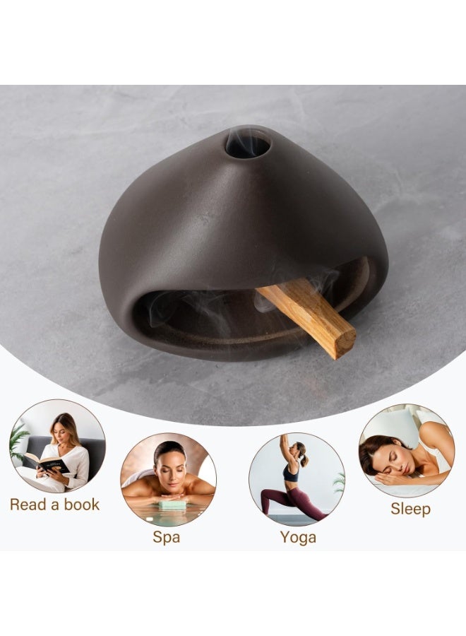 Ceramic Incense Burner with Chimney, 14cm Clay Smudge Bowl for Sage & Cones, Black - Image 3