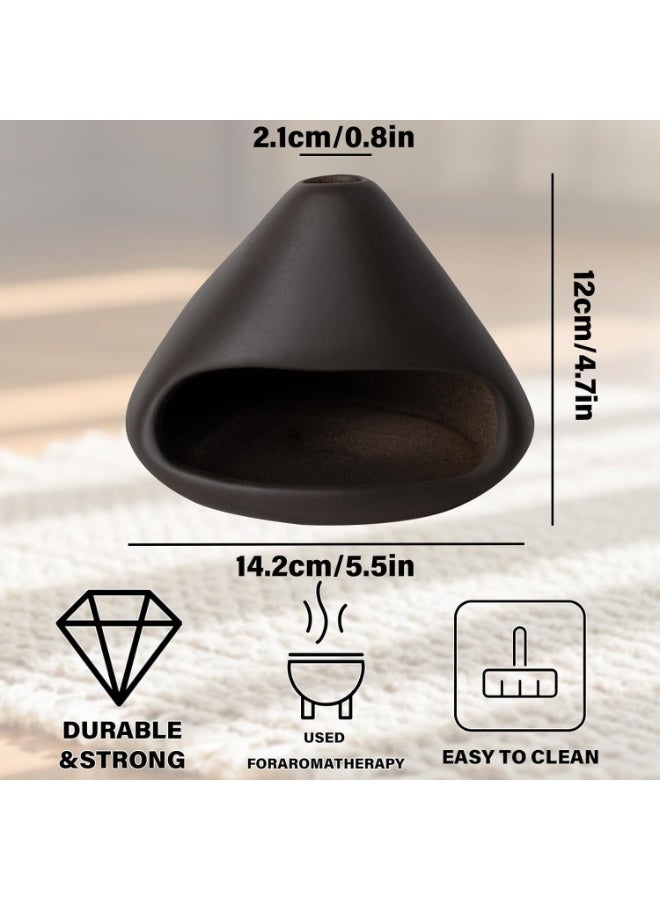 Ceramic Incense Burner with Chimney, 14cm Clay Smudge Bowl for Sage & Cones, Black - Image 5