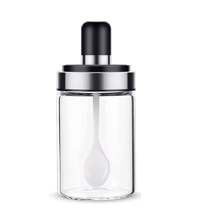 Gokich Gokich Borosilicate Glass Seasoning Container Kitchen Seasoning Bottle Food Storage Jar Spice Jars Pickle Jar with Spoon Spice Jars Seasoning Box Jar Condiment Jar Combination Lid Design 250ml  - Image 1