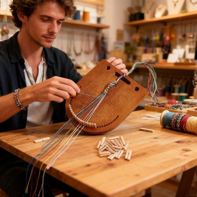 طقم صنع أساور الصداقة الخشبية للأطفال والنساء، حرف يدوية ومجوهرات مصنوعة يدويًا - Image 5