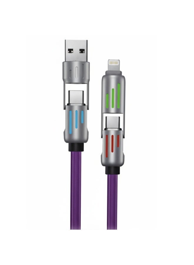 كابل شحن سريع RGB متعدد الاستخدامات 4 في 1 بقدرة 240 واط - USB-A إلى USB-C، USB-C إلى USB-C، USB-C إلى Lightning و USB-A إلى Lightning، كابل مضفر متعدد الاستخدامات - Image 1