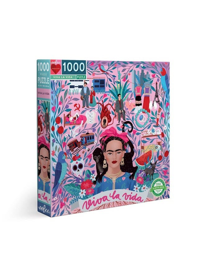 Eeboo Piece And Love Viva La Vida Frida Kahlo 1000 Piece Square Adult Jigsaw Puzzle - Image 1