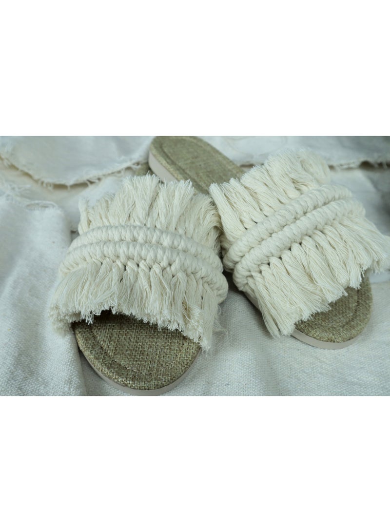 انتيكيانو سليبر مكرمي – تصميم بوهيمي يدوي من القطن – المقاسات 37، 38، 39، 40 - Image 1