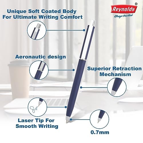 Reynolds JETTER AEROSOFT Ball Pen SET - 10 PENS BLUE | MULTI BODY COLOR BALL PEN WITH COMFORTABLE GRIP |BLUE BALL PENS FOR WRITING | PEN FOR PROFESSIONALS | 0.7 mm TIP SIZE - Image 3