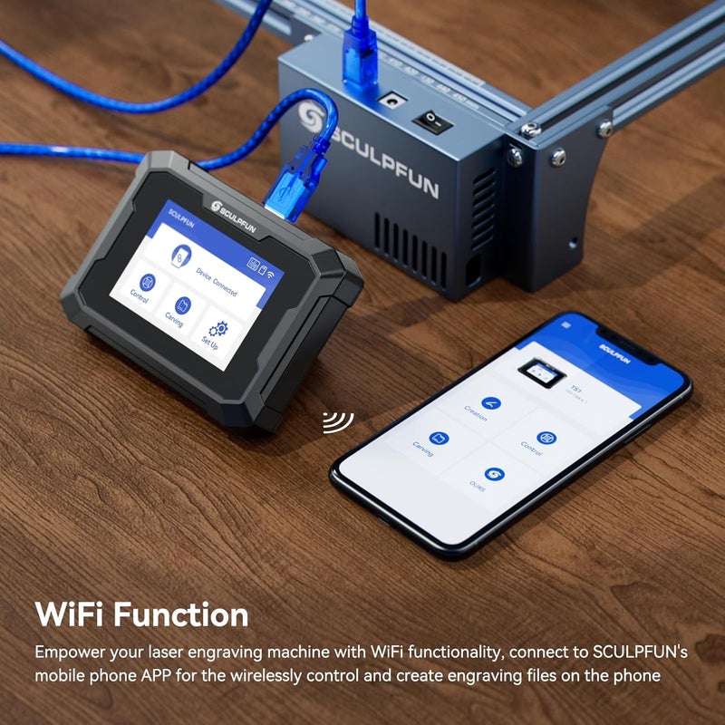 SCULPFUN TS1 touch screen, offline engraving operation terminal for S9 S10 S30 iCube series laser engraving machine, WiFi connection, real-time cutting function - Image 4