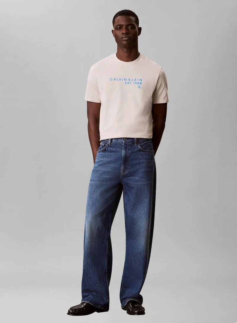 Calvin Klein Jeans Oatmeal 1968 Logo Graphic T-Shirt for Men | Best Price UAE