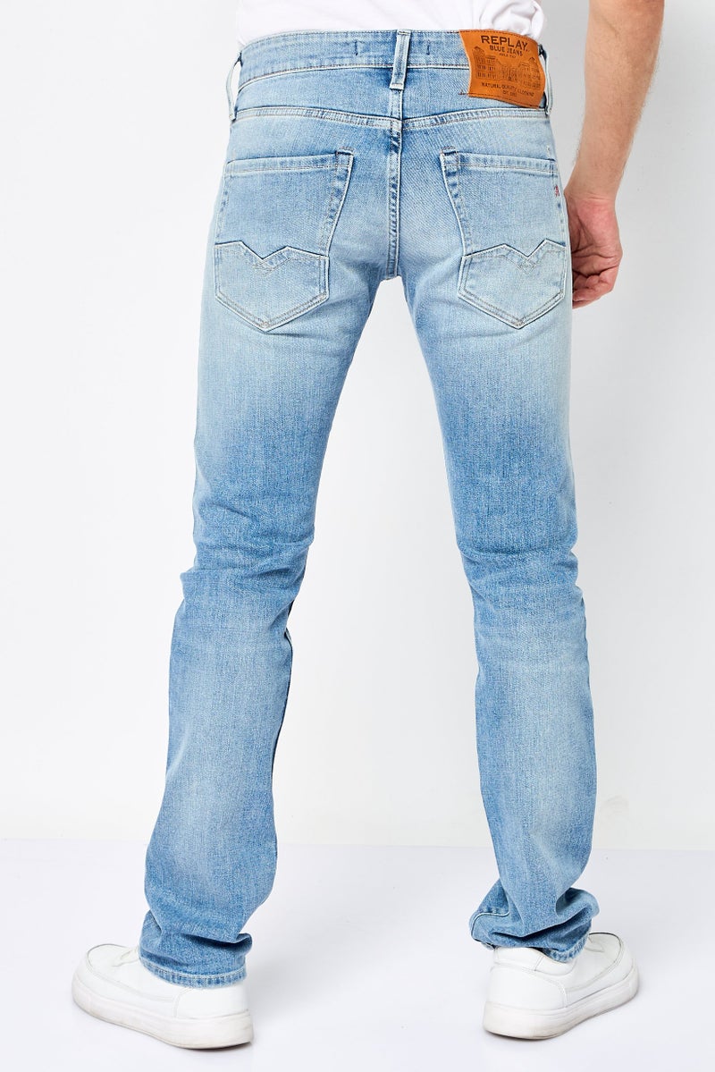 Replay جينز رجالي بقصة عادية، قابل للتمدد، مغسول، أزرق فاتح - Image 4