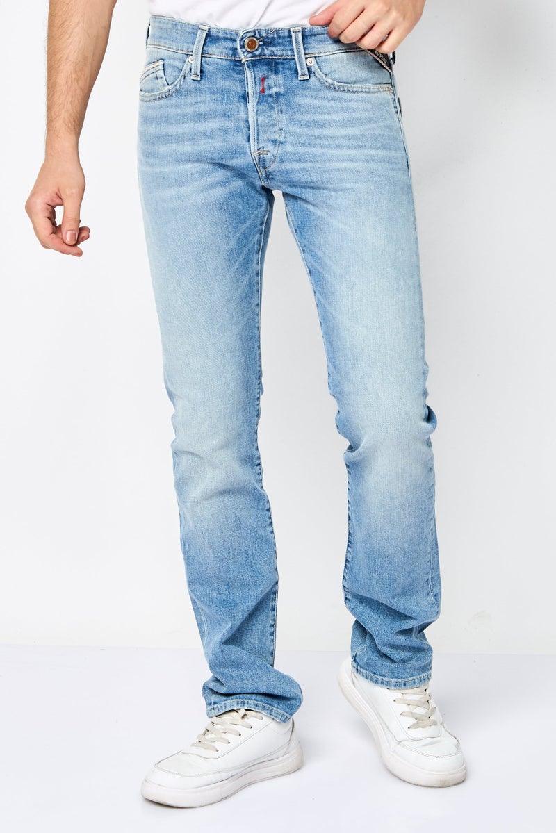 Replay جينز رجالي بقصة عادية، قابل للتمدد، مغسول، أزرق فاتح - Image 1