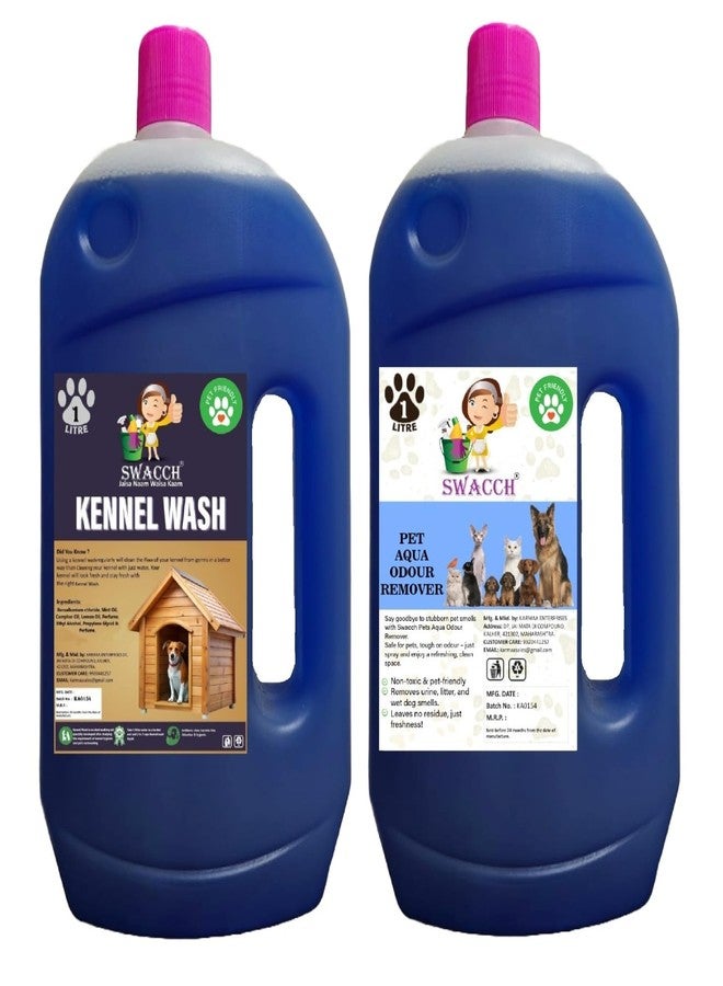 swacch Kennel Wash + Pet Aqua Odour Remover 1 Litre Combo Pack of 2 Lavender I Floor Cleaner Liquid I Economical Pack I Dog and Cat Friendly - Image 1