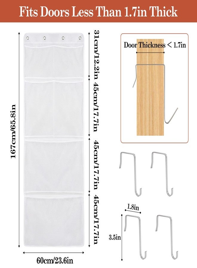 Klmnop Over the Door Stuffed Animal Organizer, Hanging Storage with 6 Expandable Mesh Pockets & Metal Hooks, Non-Woven Fabric Organizer for Bedroom, Playroom, 23.6x65.8 Inches, White - Image 2