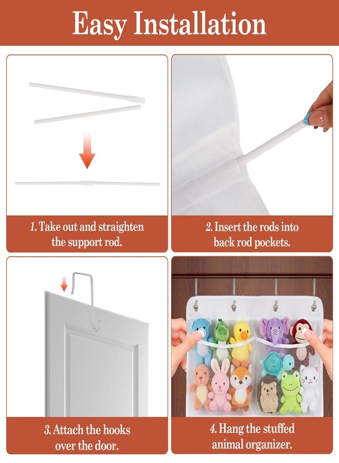 Klmnop Over the Door Stuffed Animal Organizer, Hanging Storage with 6 Expandable Mesh Pockets & Metal Hooks, Non-Woven Fabric Organizer for Bedroom, Playroom, 23.6x65.8 Inches, White - Image 5
