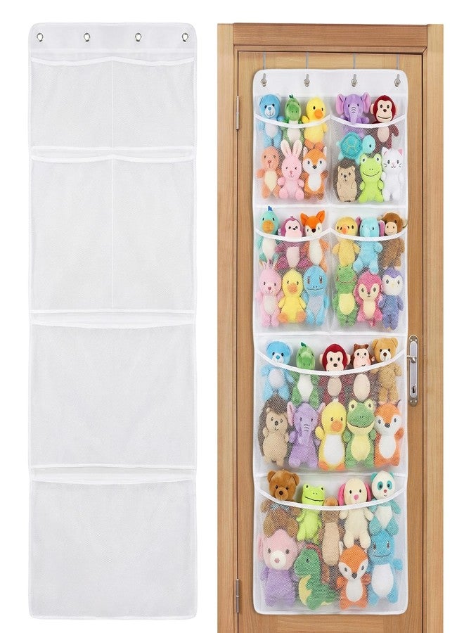 Klmnop Over the Door Stuffed Animal Organizer, Hanging Storage with 6 Expandable Mesh Pockets & Metal Hooks, Non-Woven Fabric Organizer for Bedroom, Playroom, 23.6x65.8 Inches, White - Image 1