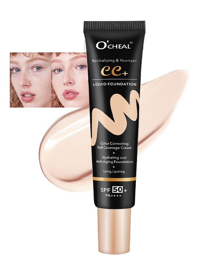اوكيل كريم أساس سائل CC + - SPF50+ واقي من الشمس ، واقي من الشمس وكريم الأساس لتصحيح اللون للوجه ، خافي عيوب البشرة المرطب قبل المكياج - Image 1