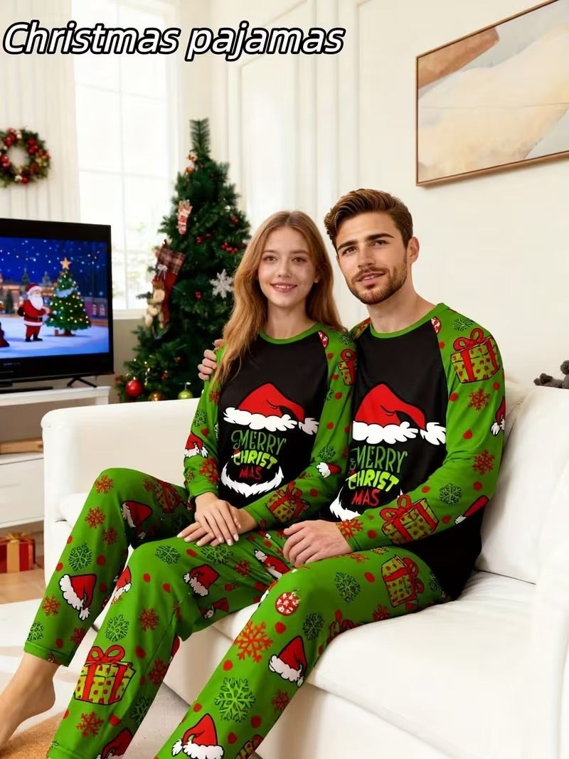 Cross-Border Source Factory Christmas Pajamas Printed Homewear Set Long Sleeve Couple Outfit Customizable Dropshipping