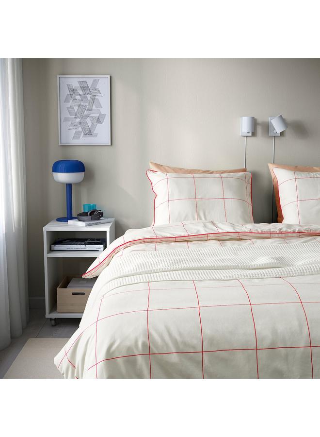 erorex Duvet Cover And 2 Pillowcases White Pink/Check 240X220/50X80 Cm - Image 3