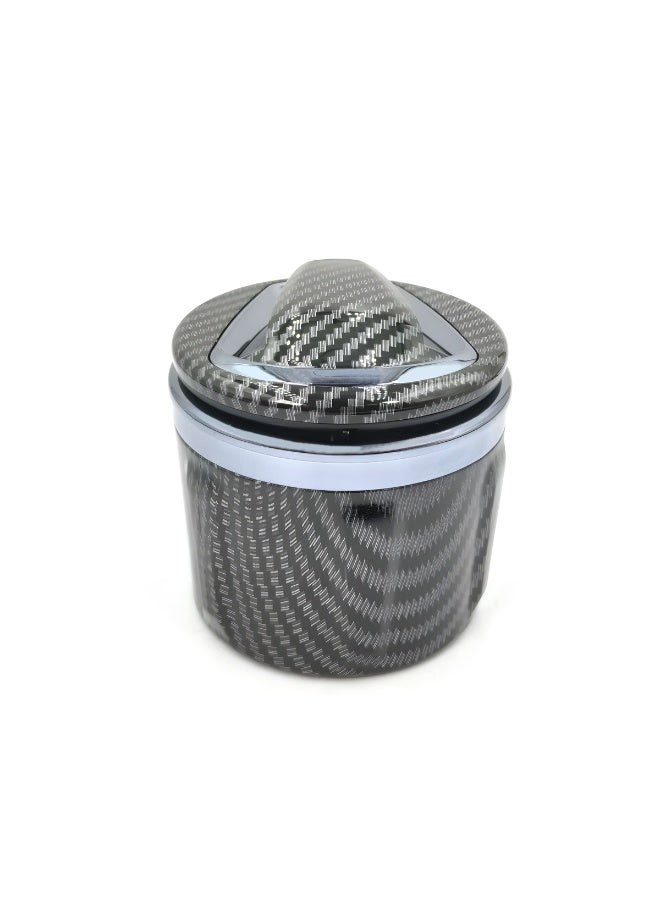 LED Car Ashtray with Lid, Smokeless Portable Cup Holder Ashtray, Ceramic Inner Cup, Carbon Fiber Design - Image 2