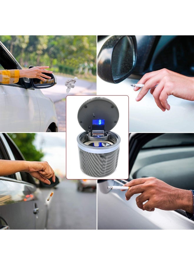 LED Car Ashtray with Lid, Smokeless Portable Cup Holder Ashtray, Ceramic Inner Cup, Carbon Fiber Design - Image 5