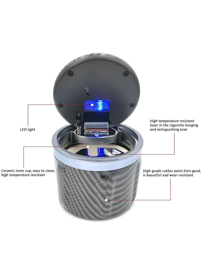 LED Car Ashtray with Lid, Smokeless Portable Cup Holder Ashtray, Ceramic Inner Cup, Carbon Fiber Design - Image 3