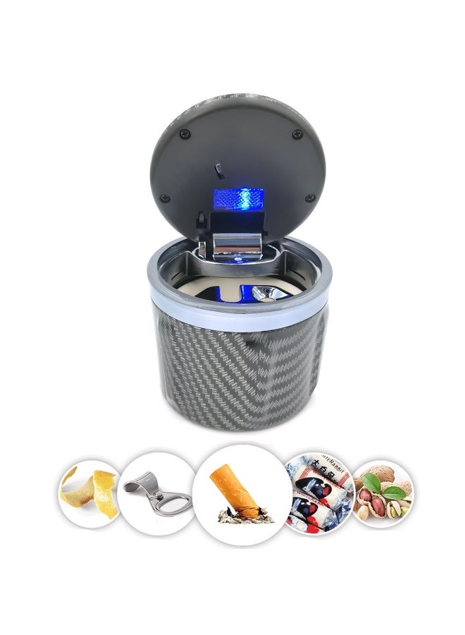LED Car Ashtray with Lid, Smokeless Portable Cup Holder Ashtray, Ceramic Inner Cup, Carbon Fiber Design - Image 4