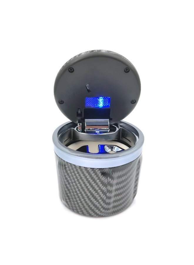 LED Car Ashtray with Lid, Smokeless Portable Cup Holder Ashtray, Ceramic Inner Cup, Carbon Fiber Design - Image 1