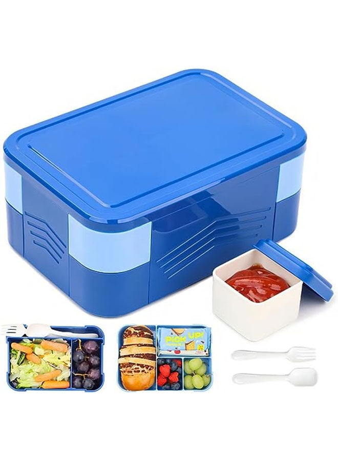كابتن تيك صندوق غداء معزول 1550 مل ، صندوق غداء للأطفال على طراز بينتو مع 6 مقصورات وأدوات مائدة مانعة للتسرب ، صندوق بينتو أثناء التنقل للمدرسة ، ميكروويف / غسالة صحون ، أزرق خال من BPA قابل لإعادة الاستخدام - Image 1