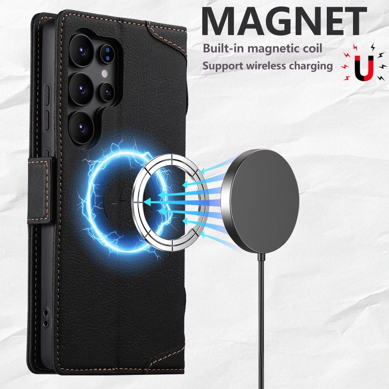 سوتين جراب هاتف جلدي متعدد الوظائف قابل للطي أفقيًا لهاتف Samsung Galaxy S24 Ultra 5G Suteni J07 (أسود) - Image 4