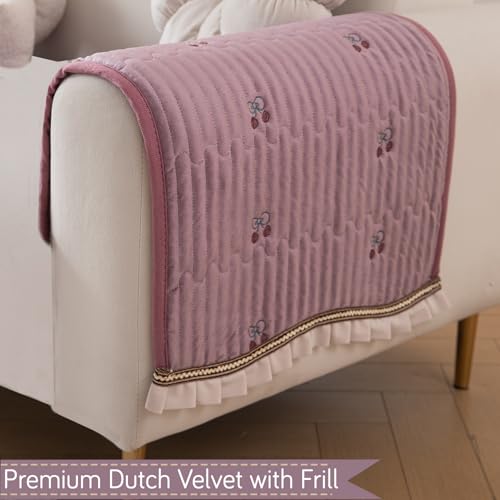 HOKIPO Premium Dutch Velvet Sofa Cover Mat with Frill for 1/2/3 Seater and L Shape Sofa. Make Your Own Sofa Cover Set, Mat Length 90(D) x 120(L) cm, Wisteria Lilac (AR-5736-PR) - Image 2