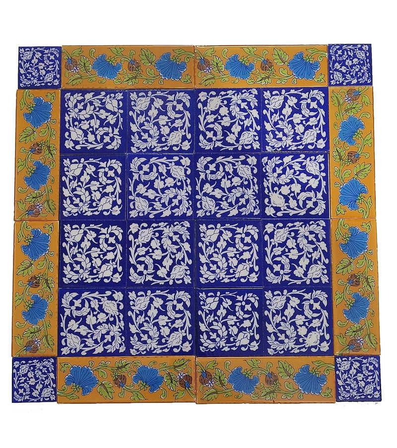Shiv Kripa Blue Pottery Home Decor Wall Mural Mosaic Tiles Ceramic Handmade Wall Decorative Tiles Pack of 28 Tiles