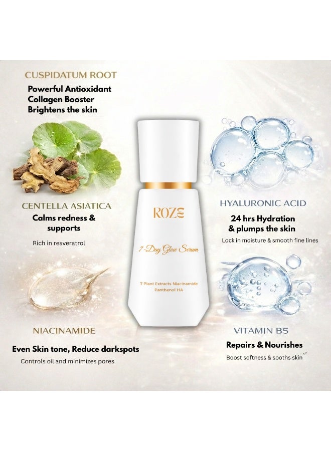 Roze 7 Day Glow Serum | Plumper, Bouncier Clear skin Powered by Plant Extracts | 40ml - Image 4
