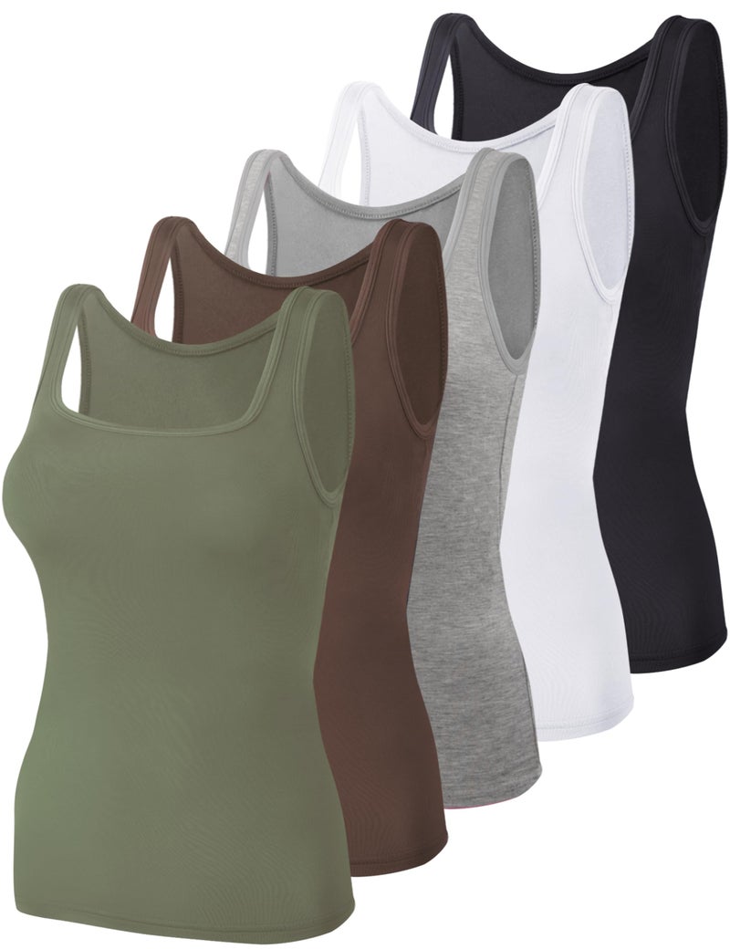 BQTQ 5 Pack Square Neck Tank Tops for Women Sleeveless Ladies Tank Tops with Square Neck Womens Undershirt Tank Tops, L - Image 1