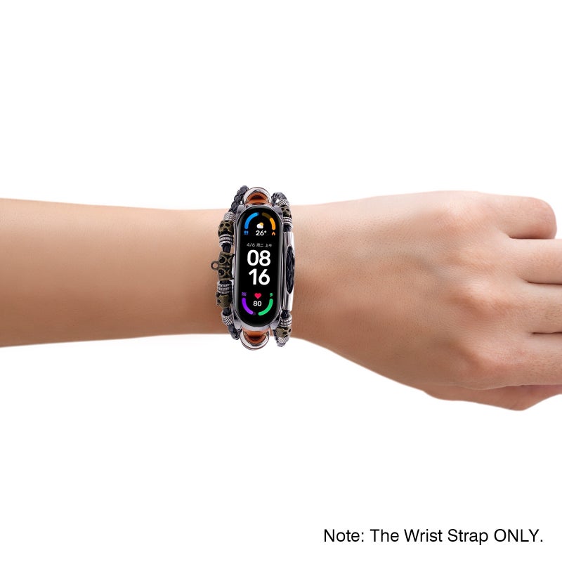 Retro Wrist Strap: Quality Leather & Metal Alloy Material, Skin-friendly Comfort, Adjustable Bead Decor - Compatible With Xiaomi Mi Band 6/6 NFC & 5 for Everyday Wear - Image 5