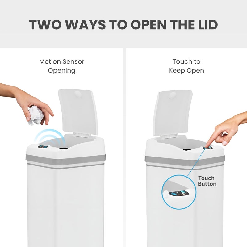 iTouchless 13 Gallon Motion Sensor Garbage Container with Odor Filter, 50L Touchless Stainless Steel Kitchen Bin, Smart Automatic Lid, Fingerprint-Proof, Pet-Safe Lock & Soft-Close, Brilliant White - Image 3