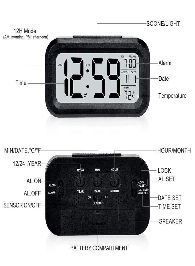 BBD kitchen shop Digital Alarm Clock, Table Clock for Students, Home, Office, Corporate with Automatic Sensor, Date & Temperature (Black) - Image 2