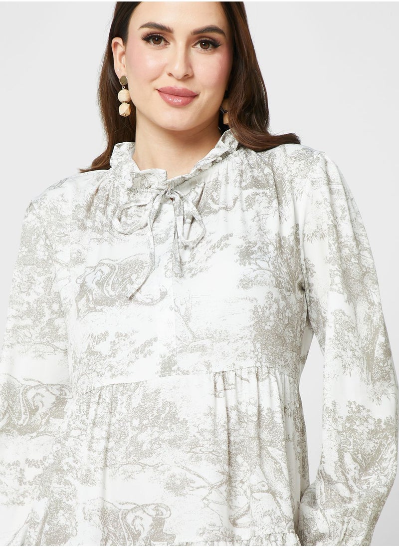 ELLA - Ruffled Neck Printed Dress - Image 1