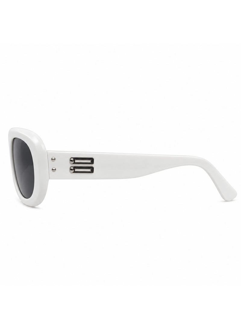 Oval Sunglasses, Glossy White Frame, Dark Smoke Lenses, Silver Accents sg 037 - Image 3