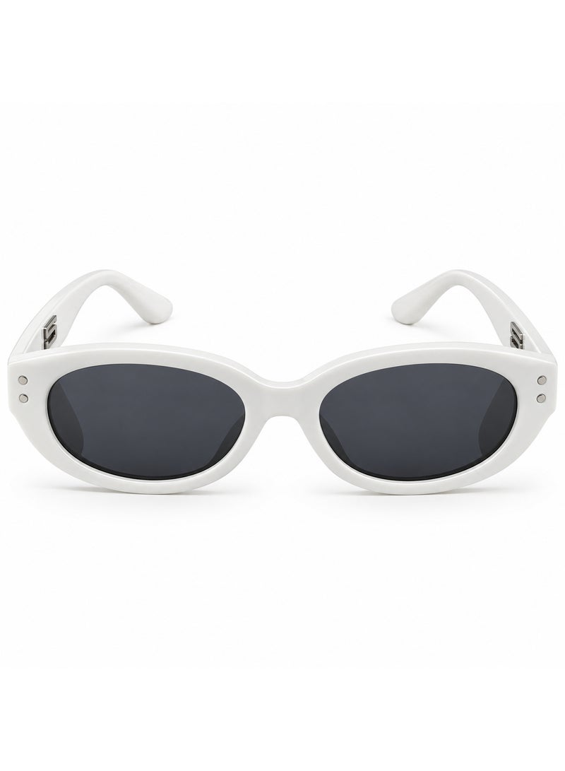 Oval Sunglasses, Glossy White Frame, Dark Smoke Lenses, Silver Accents sg 037 - Image 2