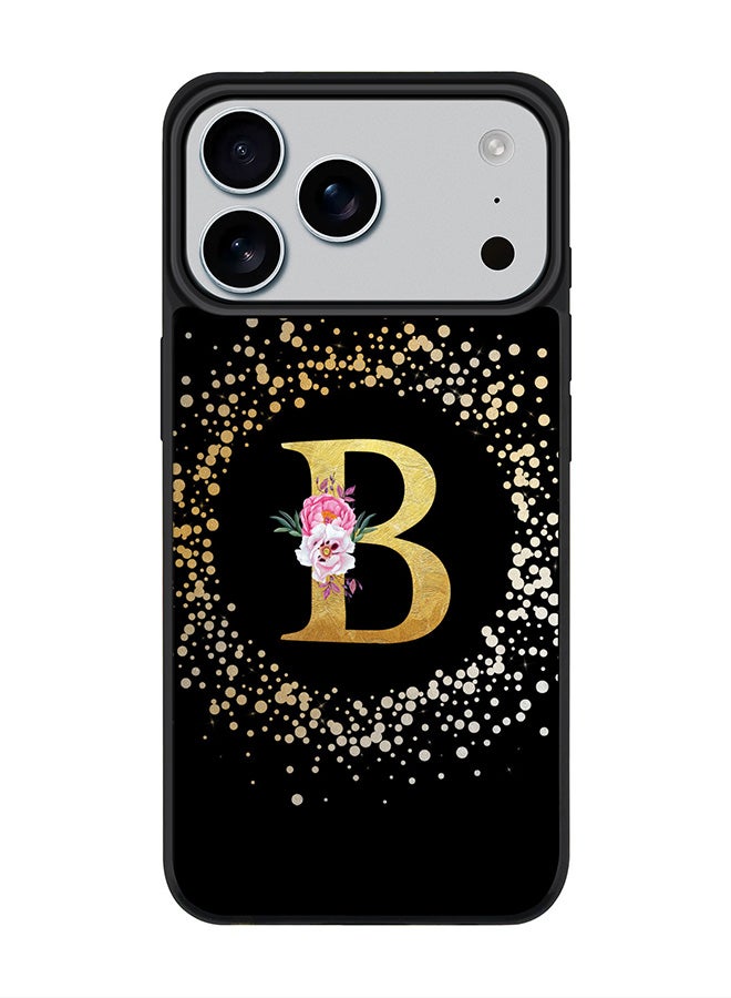 Stylizedd iPhone 17 Pro Max Case, [Compatible with MagSafe] Slim Magnetic cover Phone Case iPhone 17 Pro Max -Custom Monogram Floral - B ( Black ) - Image 1