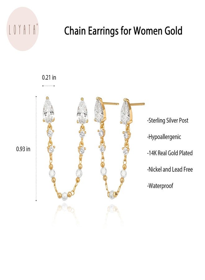 LOYATA Double Piercing Chain Earrings for Women-Dainty Gold Dangle Drop Earrings Trendy 14K Gold Plated CZ Hypoallergenic Long Chain Earring Weddings Jewelry Gifts for Women - Image 5