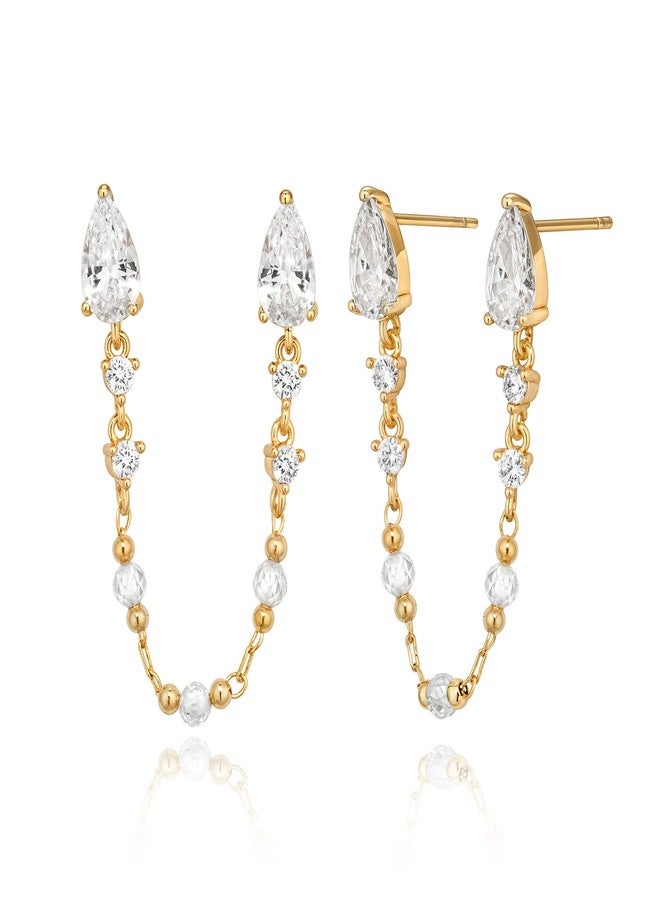LOYATA Double Piercing Chain Earrings for Women-Dainty Gold Dangle Drop Earrings Trendy 14K Gold Plated CZ Hypoallergenic Long Chain Earring Weddings Jewelry Gifts for Women - Image 1