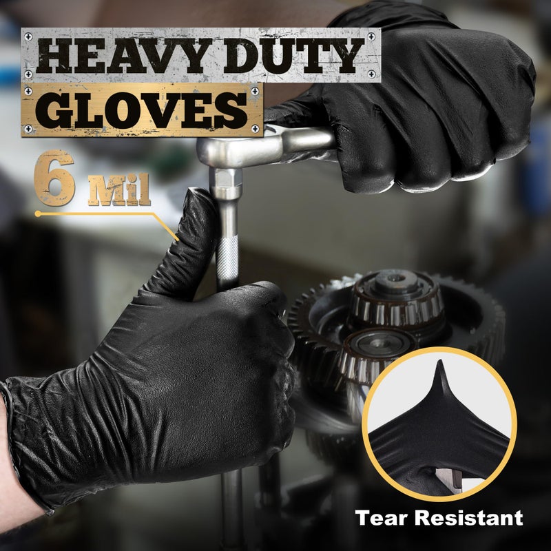 TitanFlex Heavy Duty Black Nitrile Gloves, 6-mil, Fully Textured, Large 100-ct Box, Mechanic Disposable Gloves, Work Gloves, Latex Free, Powder Free, Rubber Gloves for Food Prep - Image 2