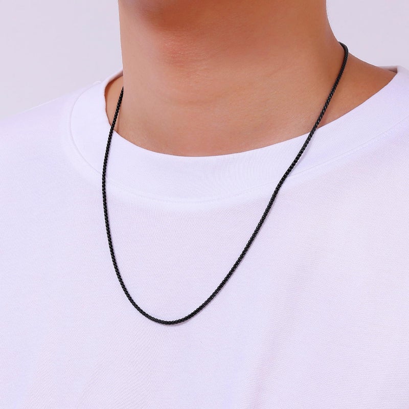 Fiusem Black Wheat Chains for Men and Women, 2mm Stainless Steel Necklace Chains, Mens Necklace 20 Inch - Image 3