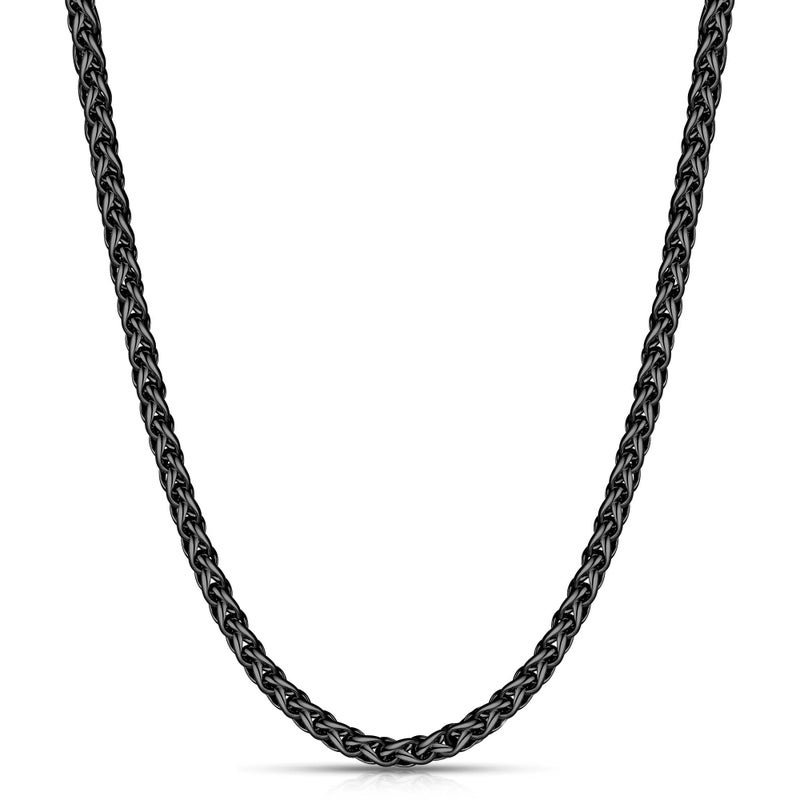 Fiusem Black Wheat Chains for Men and Women, 2mm Stainless Steel Necklace Chains, Mens Necklace 20 Inch - Image 1