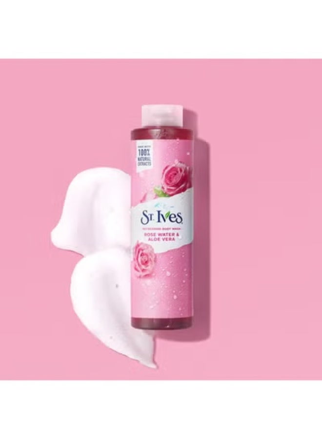 ST. Ives Refreshing Rose Water & Aloe Vera Body Wash| 100% Natural Exfoliants| Organic Shower Gel for Smooth & Clear Skin| Paraben-Free & Cruelty-Free| Dermatologically Tested| 400ml - Image 1