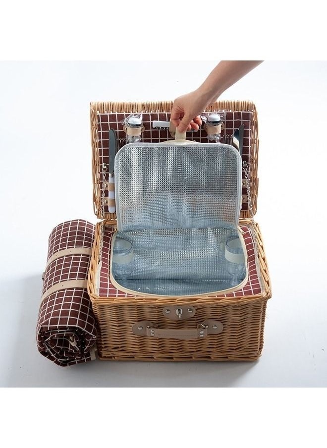 MYONE - Picnic Basket Set With Mat Picnic Set Hamper for 4 with Waterproof Picnic Blanket Willow Picnic Service Gift Set for Camping Outdoor - Image 1