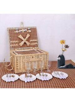 MYONE Picnic Basket Set With Mat Picnic Set Hamper for 4 with Waterproof Picnic Blanket Willow Picnic Service Gift Set for Camping Outdoor  - Image 5