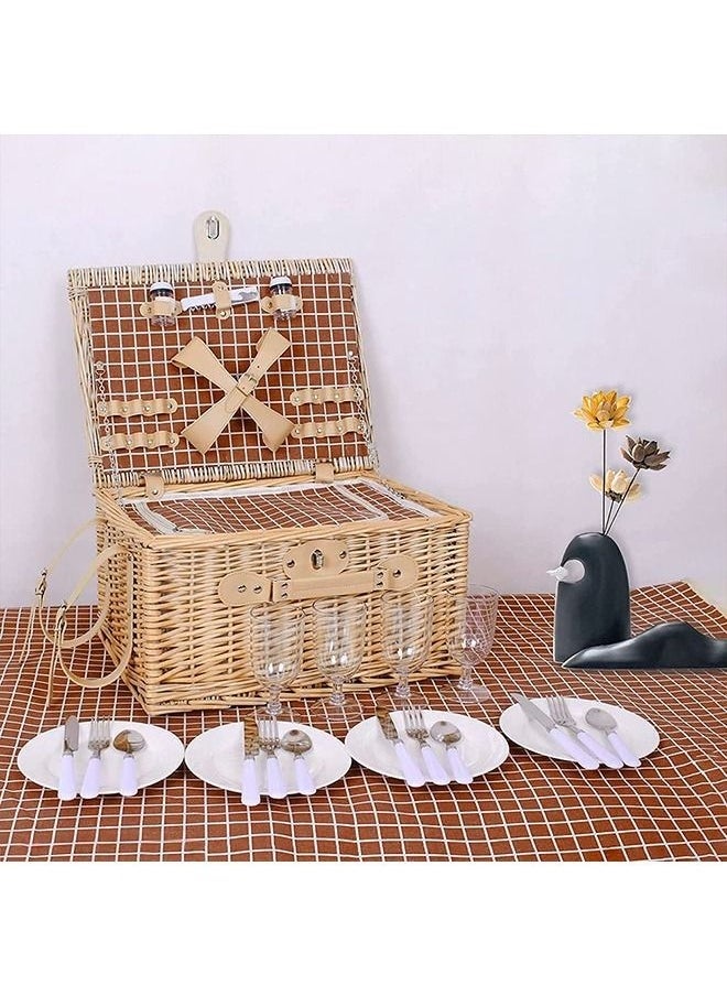 MYONE - Picnic Basket Set With Mat Picnic Set Hamper for 4 with Waterproof Picnic Blanket Willow Picnic Service Gift Set for Camping Outdoor - Image 1