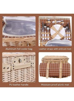 MYONE Picnic Basket Set With Mat Picnic Set Hamper for 4 with Waterproof Picnic Blanket Willow Picnic Service Gift Set for Camping Outdoor  - Image 4