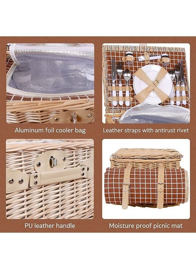 MYONE - Picnic Basket Set With Mat Picnic Set Hamper for 4 with Waterproof Picnic Blanket Willow Picnic Service Gift Set for Camping Outdoor - Image 1