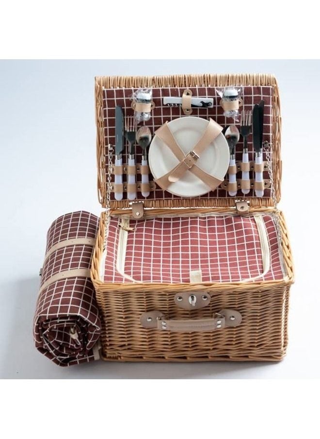 MYONE - Picnic Basket Set With Mat Picnic Set Hamper for 4 with Waterproof Picnic Blanket Willow Picnic Service Gift Set for Camping Outdoor - Image 1